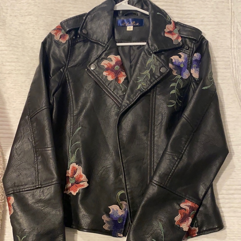 Embroidered leather jacket